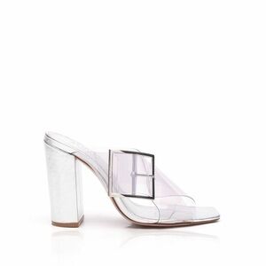 Schutz Madaleni Mule Silver Transparent Clear Chunky Heels Size 8